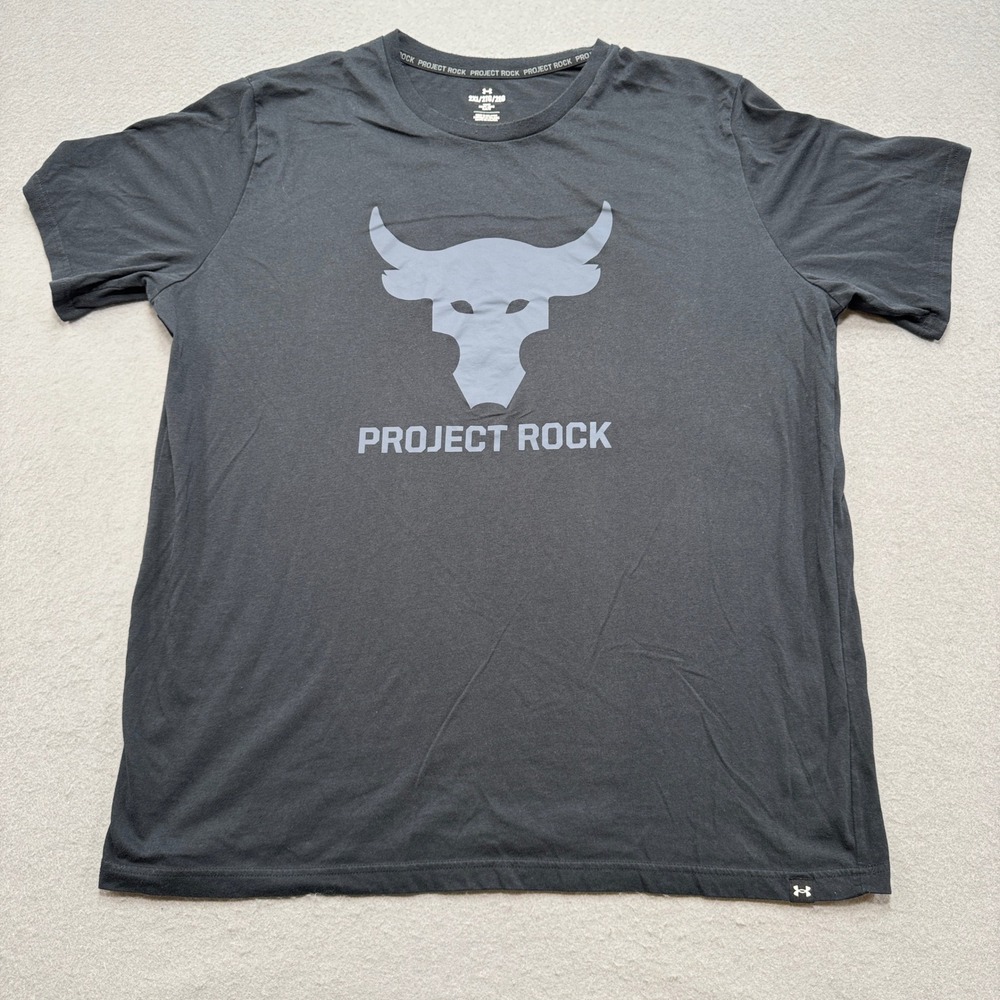 Under Armour T-Shirt Men's 2XL Black Brahma Bull Project Rock Loose Short Sleeve